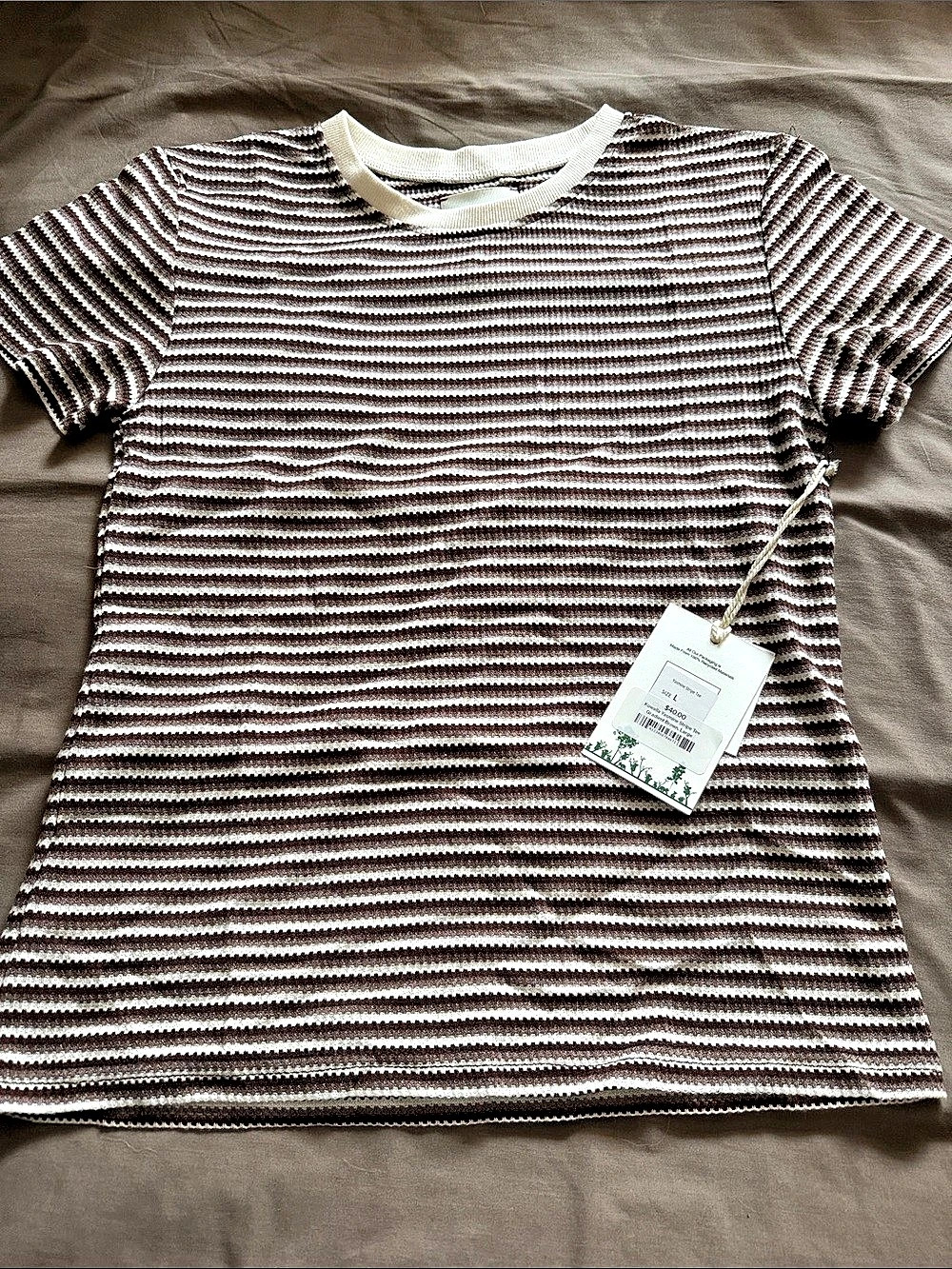 Kuwalla WKU-0126-YST603 Striped Short Sleeve Top in Brown & White Size Large NWT